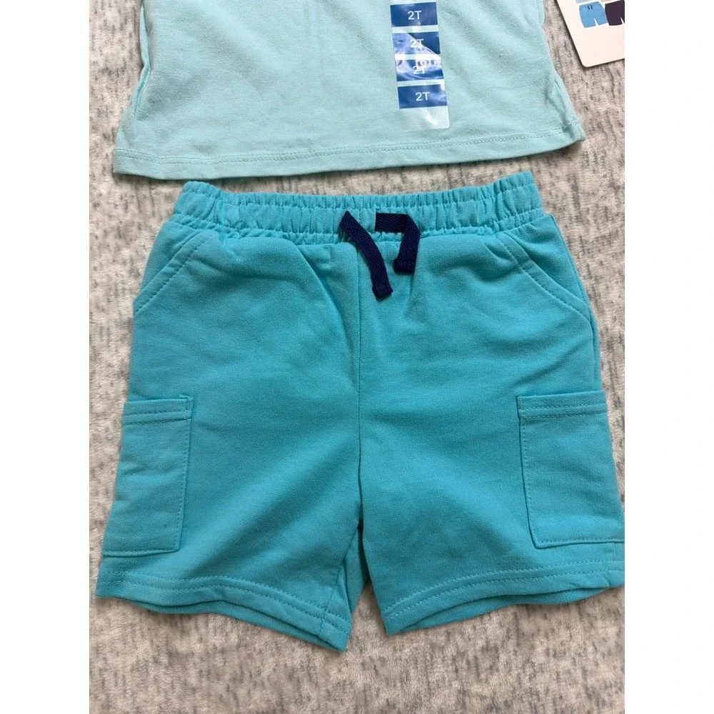 Berkley Jensen Toddler Boys 4PC Play Set Shark T-Shirt Tank Shorts‎ Aqua Navy 2T